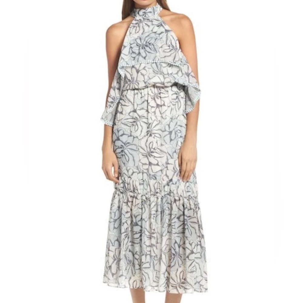 Foxiedox Amina Pompom Halter Tea Length Dress Sz. Small NWT